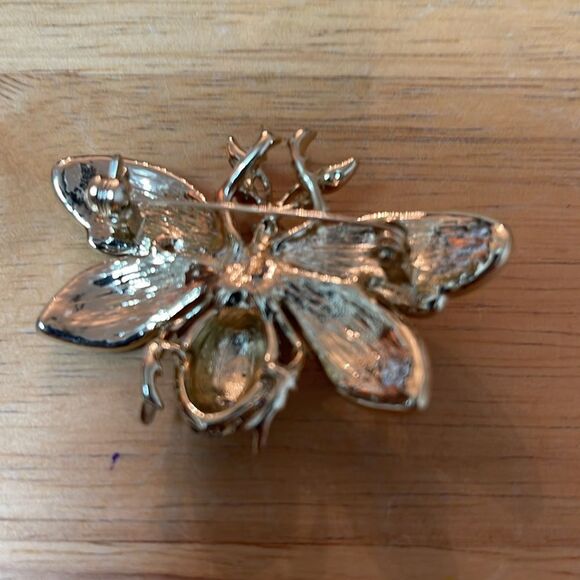 Gold and Silver Rhinestone Bee Brooch - Picture 4 of 7